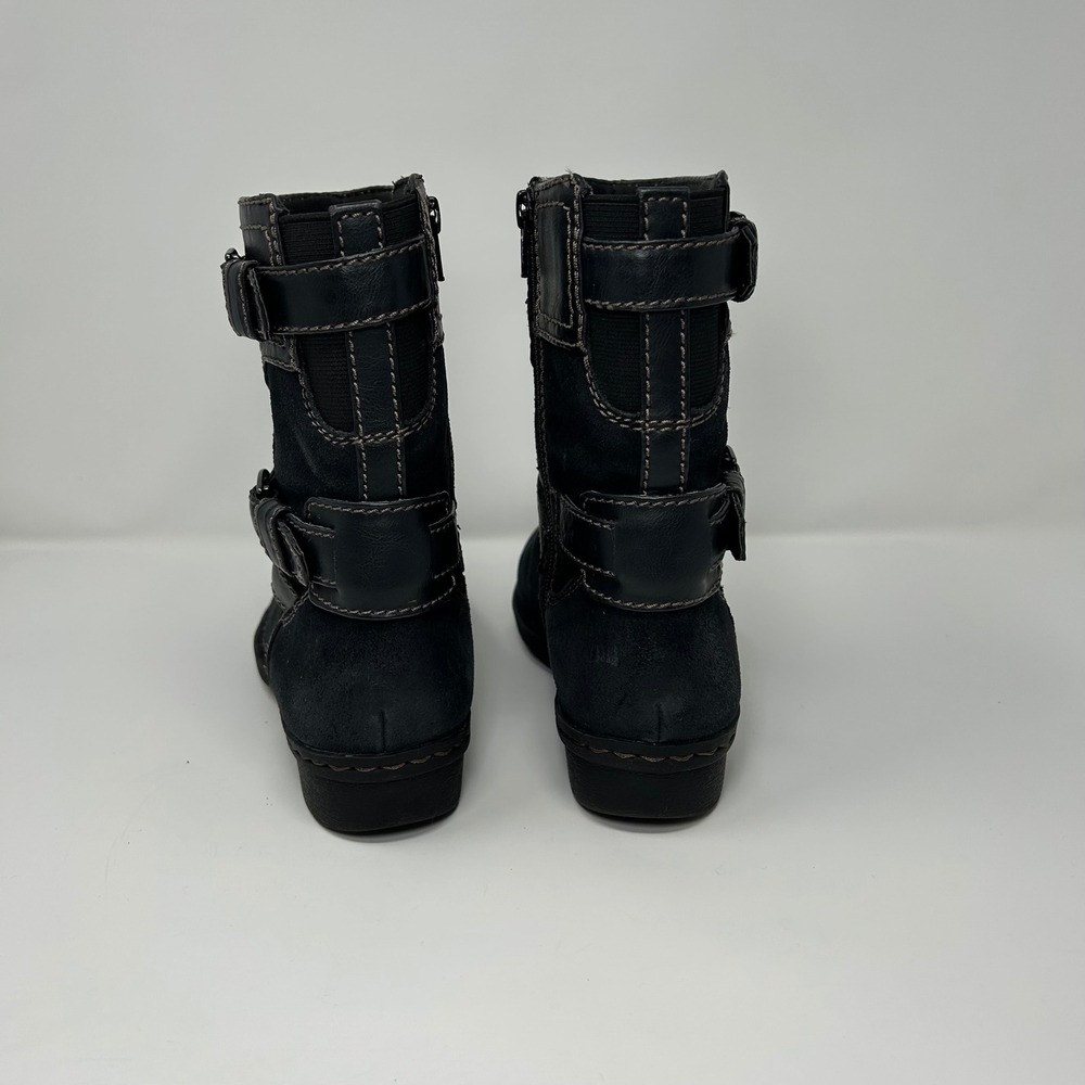 Clarks Artisan Black Suede Leather Moto Boots Buckle MidCalf Side Zip Womens 7.5 - Picture 9 of 14